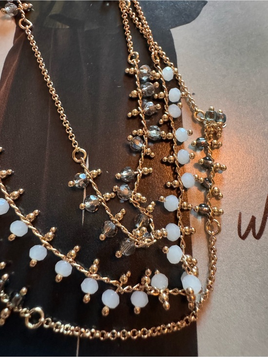Anthropologie Jewelry - Anthropologie Gold 3 strands layering Necklace with crystal Bead Accents